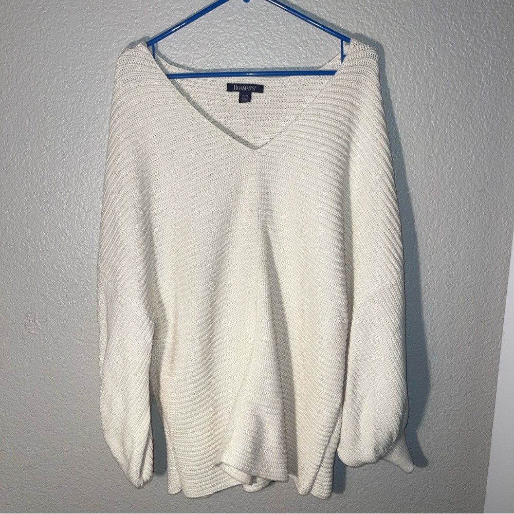 Roaman's White Off-the-Shoulder Sweater Cozy Knit
